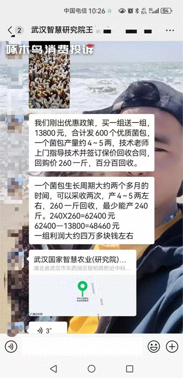 业务员向张先生推销鹿茸菌种植收益率（央广网发 受访者供图）