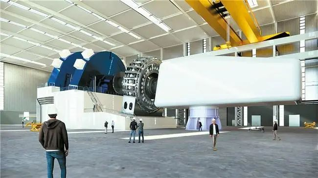 40MW级风电机组电气及动力学六自由度实验平台效果图。