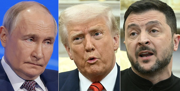 ▲俄罗斯总统普京、美国总统特朗普和乌克兰总统泽连斯基。图据央视新闻