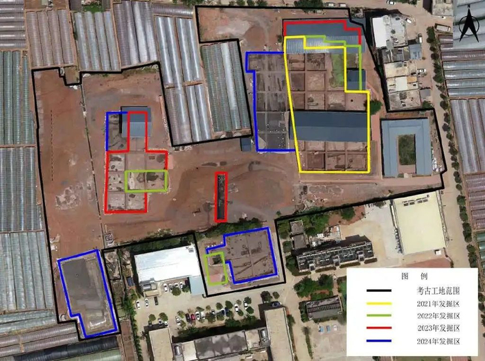 河泊所遗址上蒜一小地点历年发掘区位置示意图