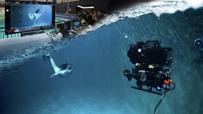 　　深圳鳍源科技公司研发的机器人在进行水下电影拍摄。（受访者供图）