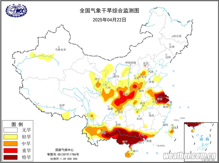 4月22日，全国气象干旱综合监测图。 图据中国天气网
