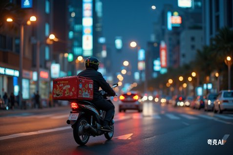 AI生成。关键词：外卖骑手、即时配送