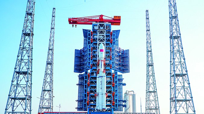 ▲长征八号遥六运载火箭与海南商业航天发射场一号发射工位合体。