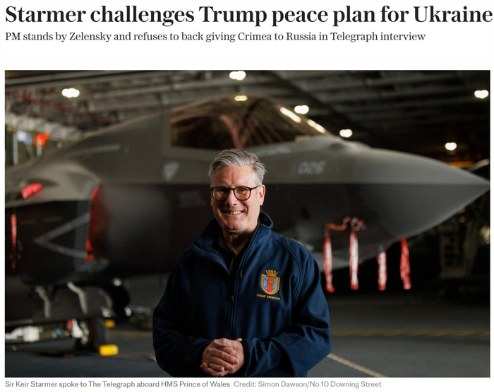 △英国《每日电讯报》网站报道截图（题图为英国首相斯塔默）