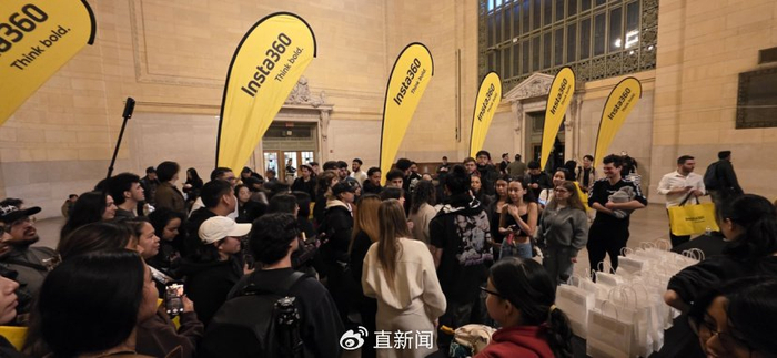 粉丝在纽约中央车站排队等待Insta360 X5开售