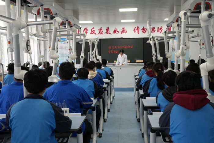 甘肃省陇南市成县第一中学高一年级学生在实验室里做化学实验。（受访者供图）