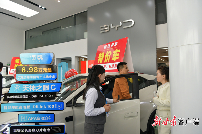 消费者在选购新能源汽车。新甘肃·甘肃日报记者 金奉乾摄