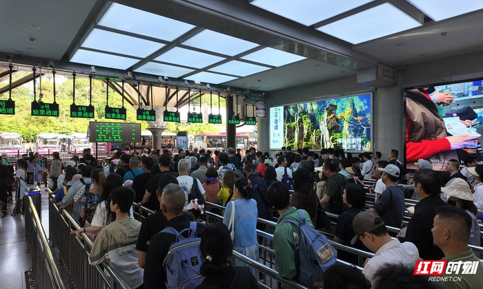 5月1日，张家界国家森林公园吴家峪门票站游人如织。龚辉杰/摄
