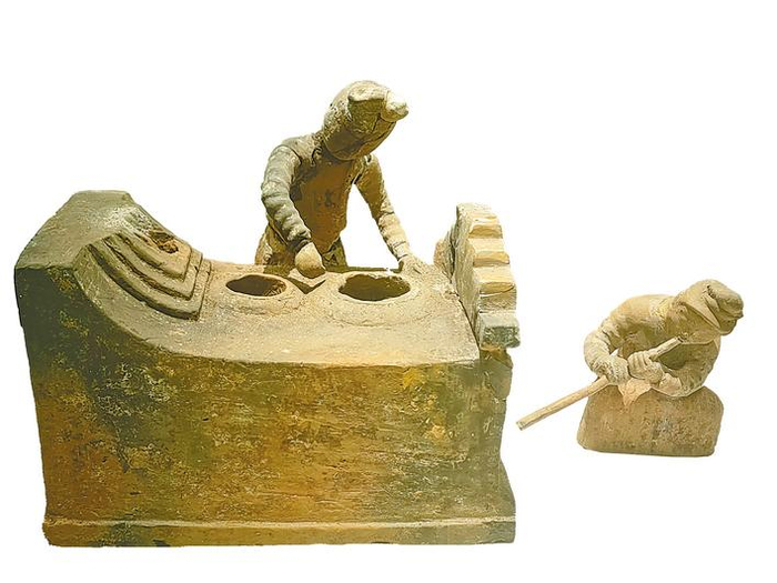 隋 陶灶及吹火俑