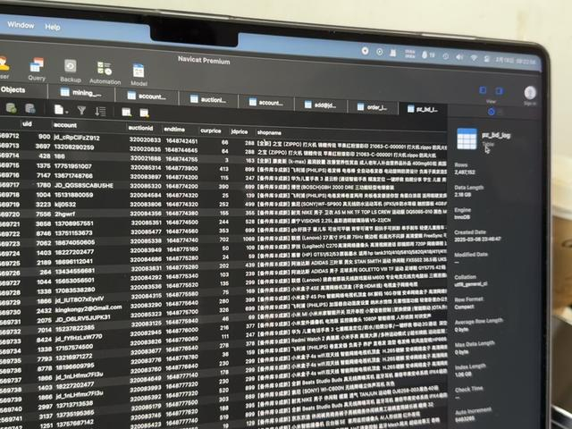 “外挂”获取的拍卖平台后台数据（警方供图）