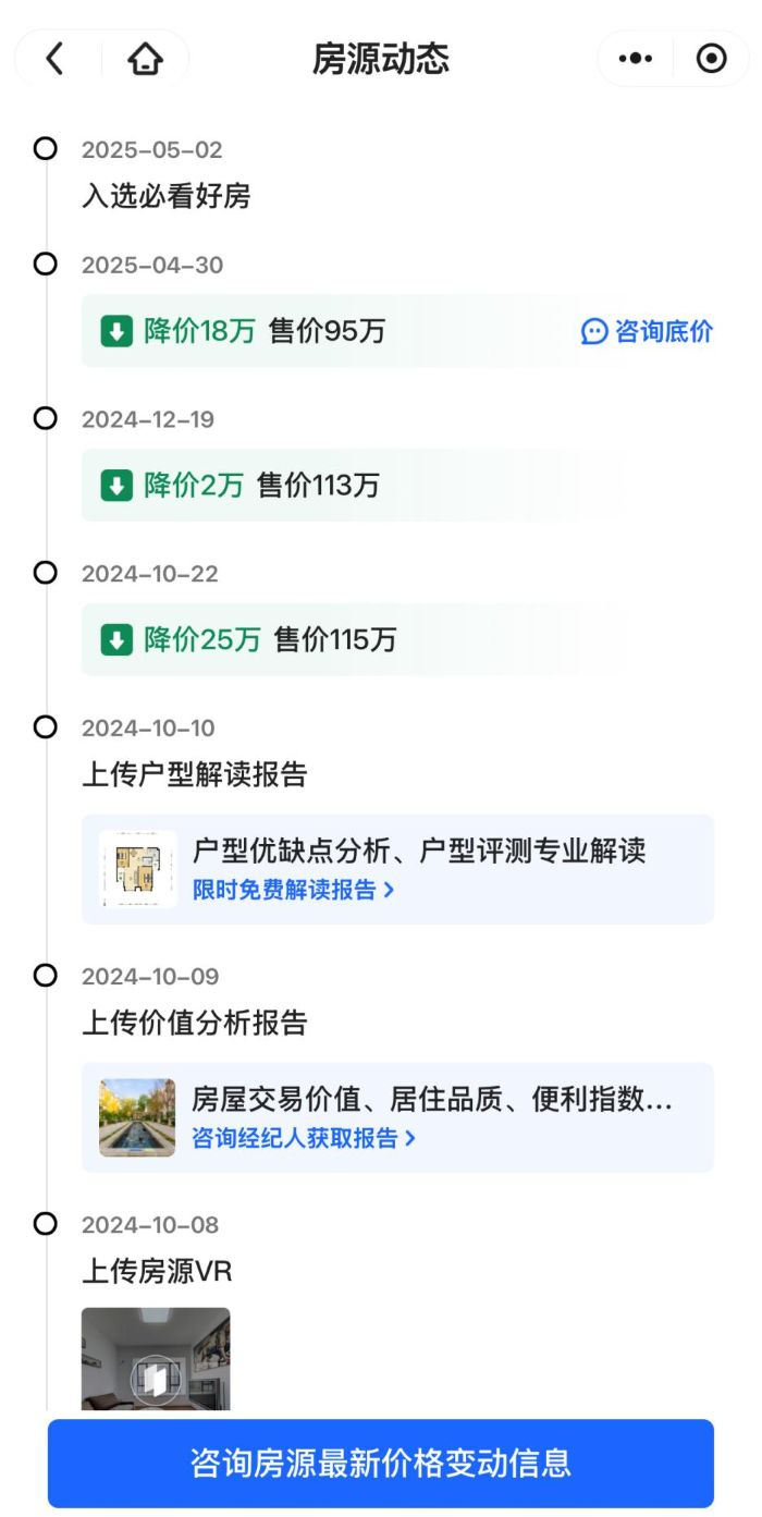 中山东区某房源价格调整动态。截图自贝壳APP