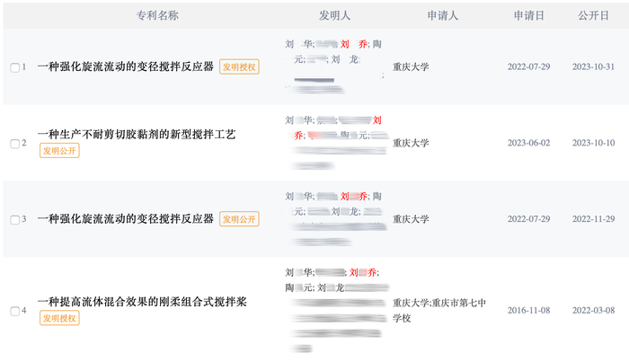 　　▲知网刘某乔发明专利搜索结果截图