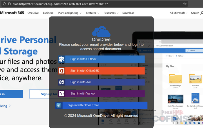 ▲ 伪装 OneDrive 登录的 Blob URI 页面