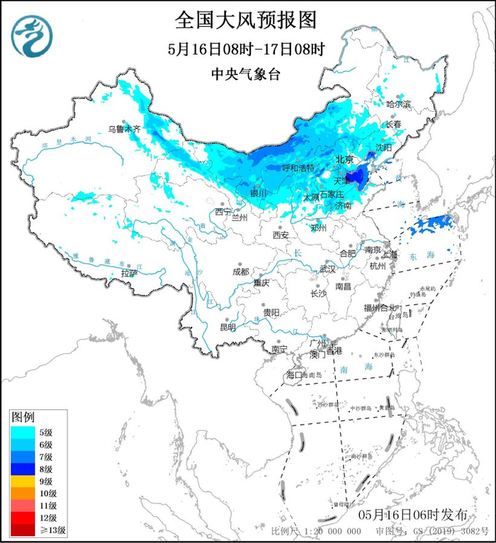 图2 全国大风预报图