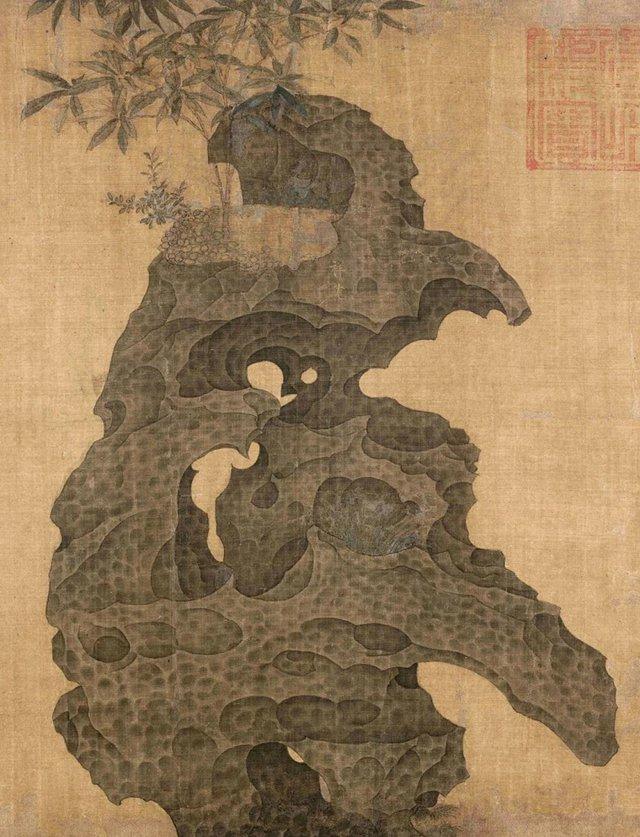 宋徽宗《祥龙石图卷》(局部),奇石如蛟龙一般挺立。 资料图片
