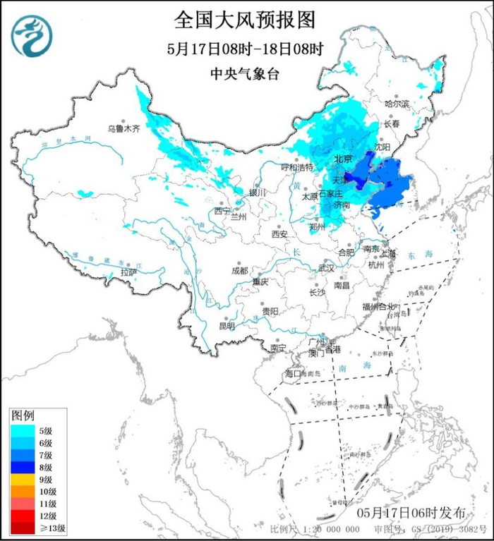 图1 全国大风预报图