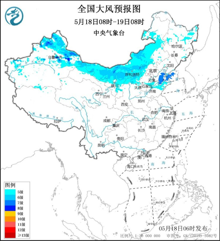 图2 全国大风预报图
