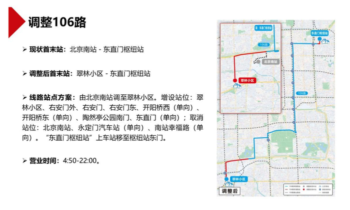 106路调整方案。图片来自北京市交通委