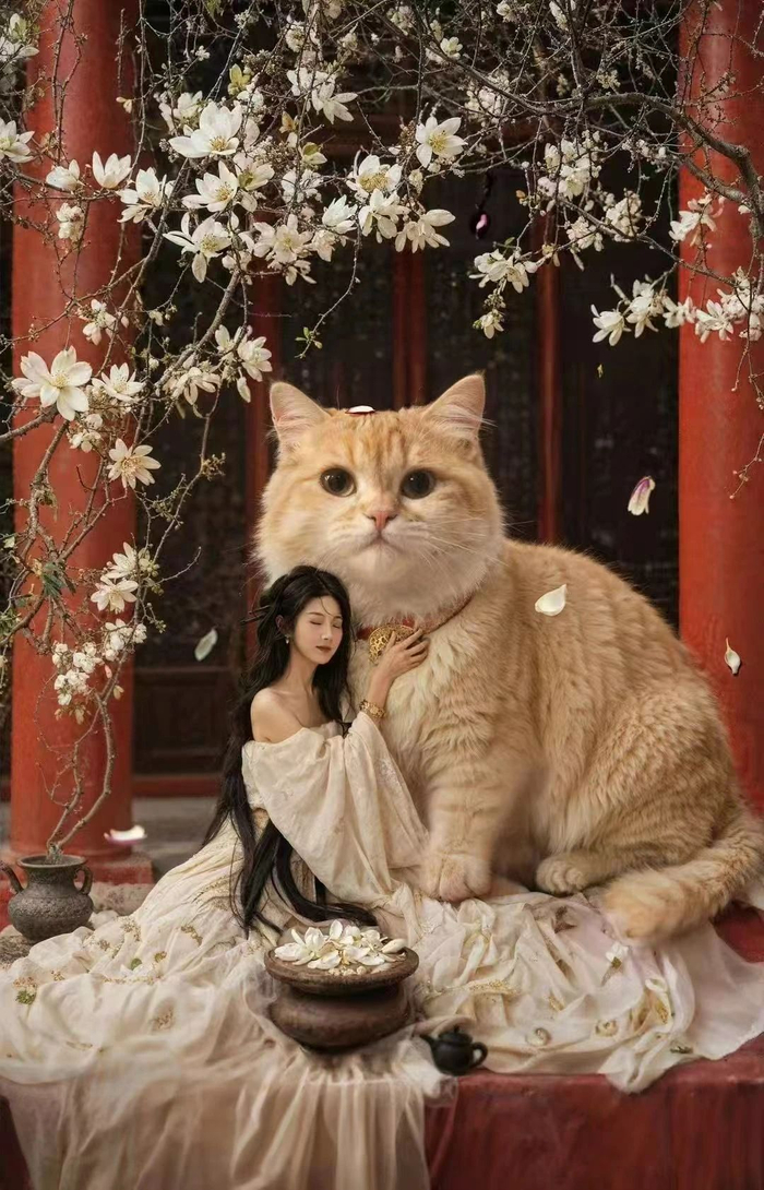 图 | 小辰用AI合成的猫猫守护神写真