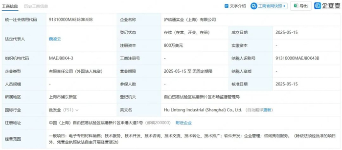 根据公开信息，沪临通实业的注册地址位于中国（上海）自由贸易试验区