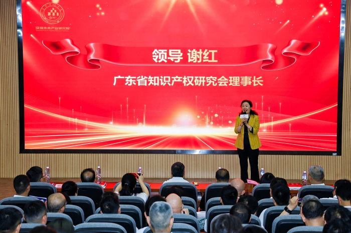 图为广东省知识产权研究会理事长谢红致辞
