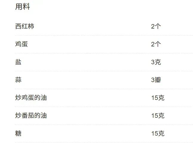 △做菜App上番茄炒蛋的用料