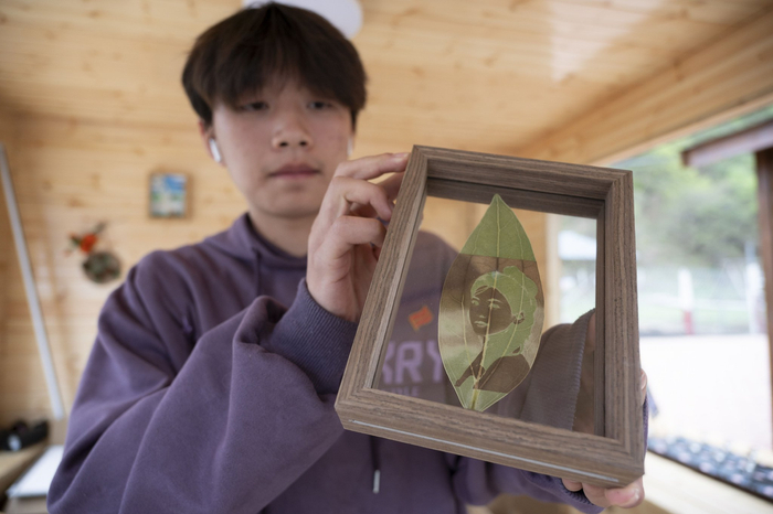 金山鹿苑景区的树叶雕刻产品