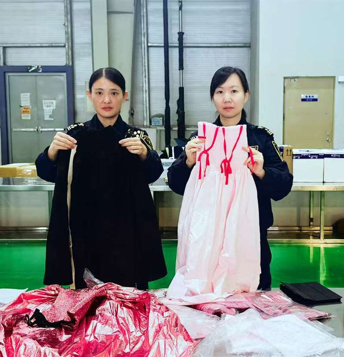 首都机场海关查获进口不合格儿童连衣裙。北京海关供图