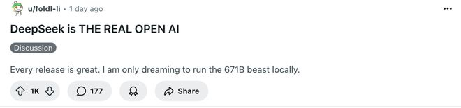 reddit 社区关于 DeepSeek 更新的帖子｜图片来源：reddit
