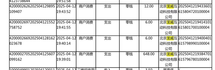 　　帅帅的部分充值记录 （本文图片均由受访者提供）