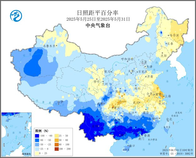 图3 全国日照距平百分率