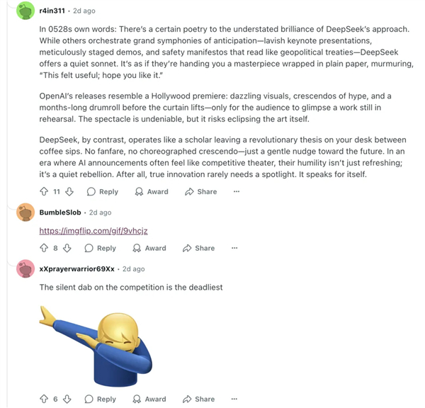 reddit 社区关于 DeepSeek 更新的帖子｜图片来源：reddit  