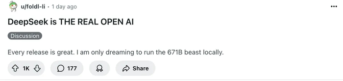 reddit 社区关于 DeepSeek 更新的帖子｜图片来源：reddit 