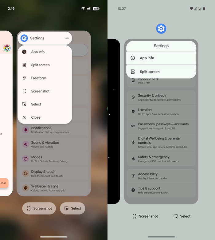 左为 Android 16，右为 Android 15