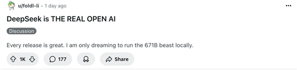 reddit 社区关于 DeepSeek 更新的帖子｜图片来源：reddit  