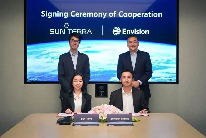 图为：远景能源与SUN Terra签约合照