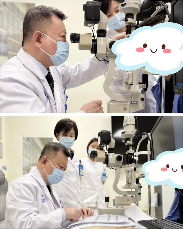 △术前李绍伟教授为患者做检查并讲解手术方案