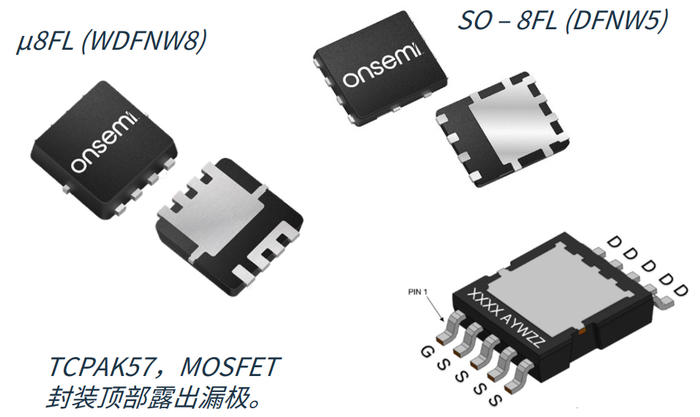 图5 T10 MOSFET（底部散热）和替代方案TCPAK57（顶部散热）的常规封装