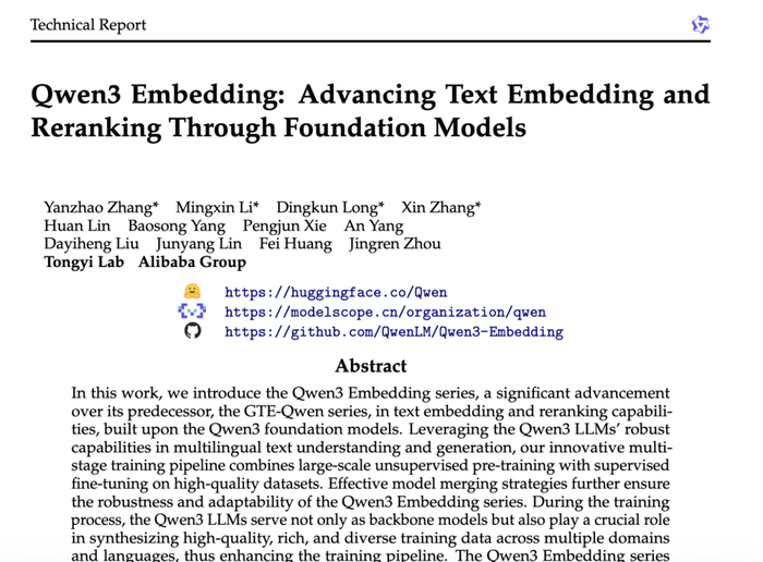 ▲图源阿里巴巴Qwen3-Embedding和Qwen3-Reranker系列模型技术报告