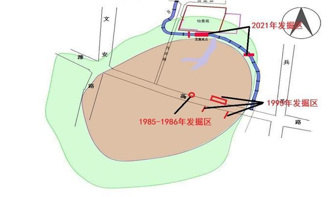 傅家遗址历年发掘位置图 
