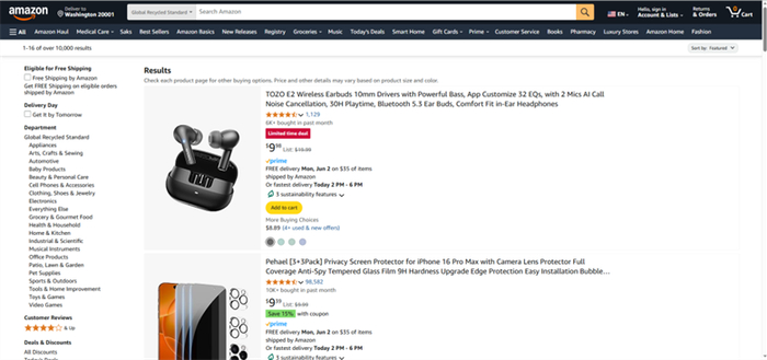 亚马逊平台上展示的GRS认证产品