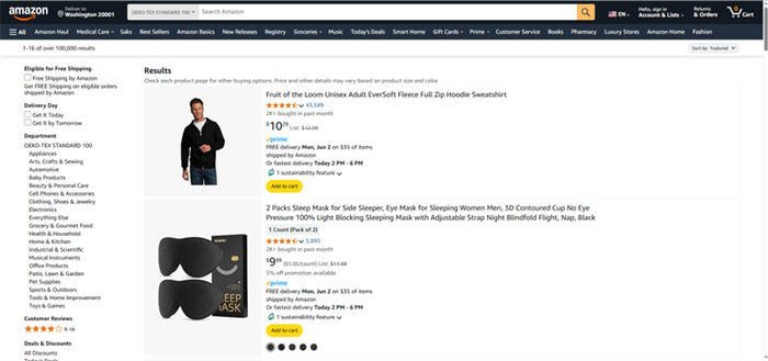 亚马逊平台上展示的OEKO-TEX认证产品