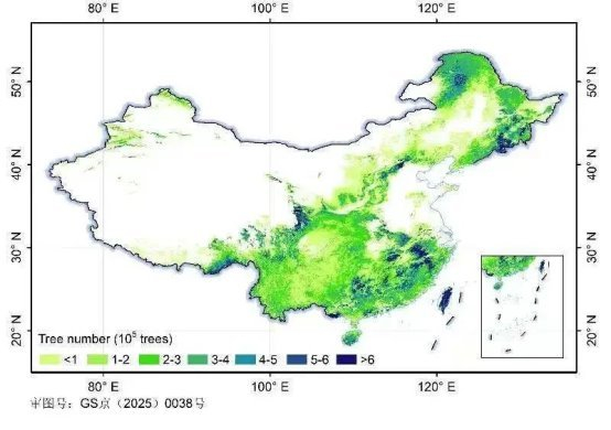 郭庆华团队绘制的我国首张“树密度地图”
