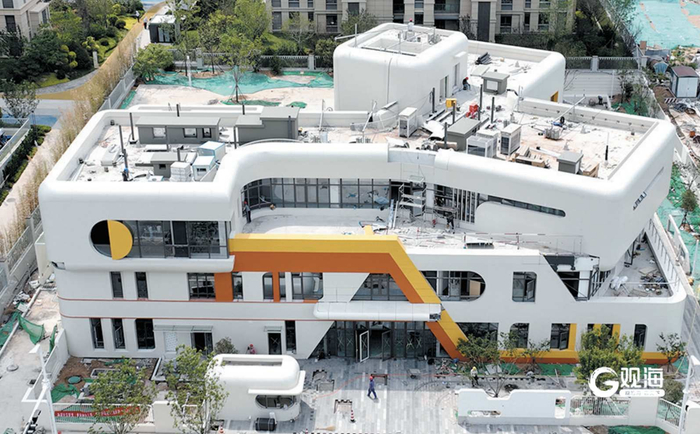 航拍崂山区来安路幼儿园（孙家）项目。韩星 摄