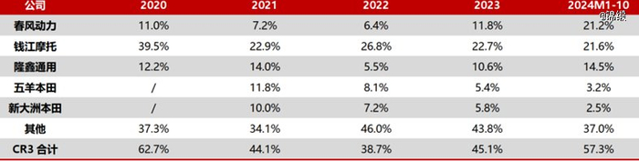 图：中国大排量摩托车市场份额 资料来源：中国摩托车商会，民生证券
