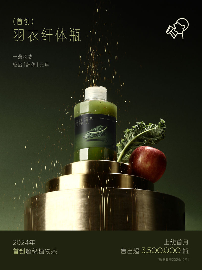 喜茶首款超级植物茶产品“羽衣纤体瓶”。 企业供图