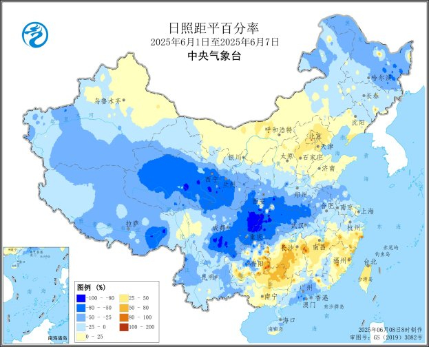 图3 全国日照距平百分率