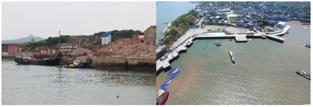 ▲梅花湾亲水栈道工程修复前（左）后（右）