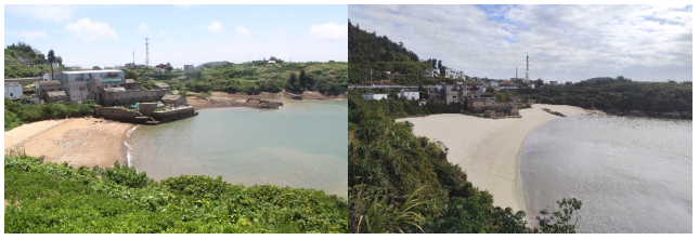 ▲丁勾头沙滩修复前（左）后（右）